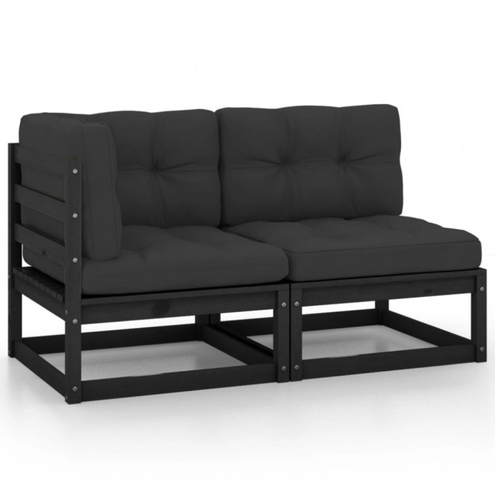 Gossi set mobilier gradina cu perne, 2 piese, negru, lemn masiv pin
