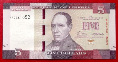 Liberia 5 Dollars 2016 UNC necirculata ** foto