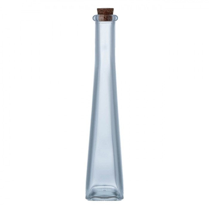 Sticlă Lichior, Model Decorativ, Bază Pătrată, Capacitate 140ml, Dop Plută, Transparentă