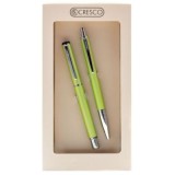 Set cadou stilou + pix Cresco Winner 880059, corp metalic verde pastel clips argintiu