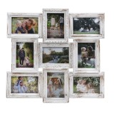Rama foto din lemn, 9 poze, 51.5x51.5 cm, finisaj periat, alb, CMCLASS