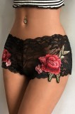 GS605-1 Boxeri sexy din dantela florala si trandafir din broderie in relief