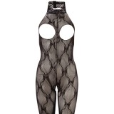 Mandy Mystery Catsuit cu Design Decupat, Dantela Neagra, Guler Halter, Marime XLarge-2XLarge