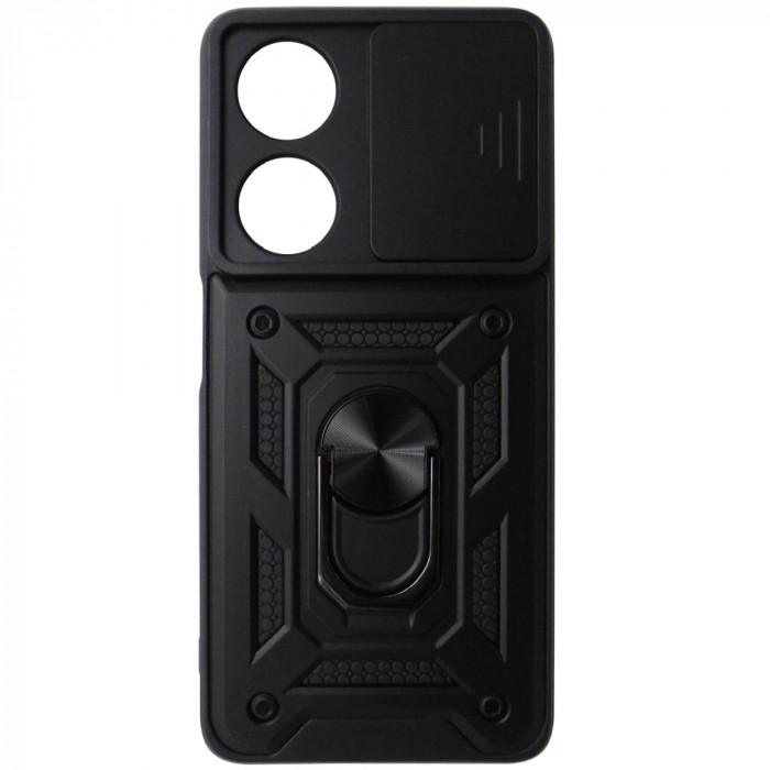 Husa tip capac spate TPU negru, inel si protectie camera, pentru Oppo A98