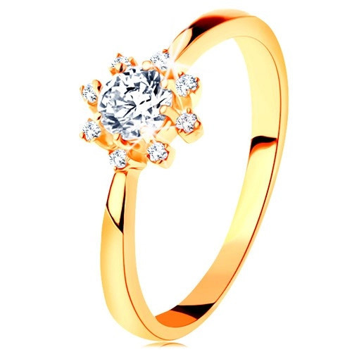 Inel din aur galben de 14K - soare transparent, strălucitor, braţe &icirc;nguste - Marime inel: 54
