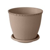 Ghiveci din plastic, Critex, cu farfurie, crem, D 17.5 cm