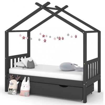 vidaXL Cadru pat copii cu sertar gri &amp;icirc;nchis 80x160 cm lemn masiv pin 322152 foto