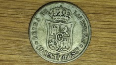 Spania - moneda de colectie argint 810 - 40 centimos 1865 - Isabel II - rara !