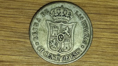Spania - moneda de colectie argint 810 - 40 centimos 1865 - Isabel II - rara ! foto