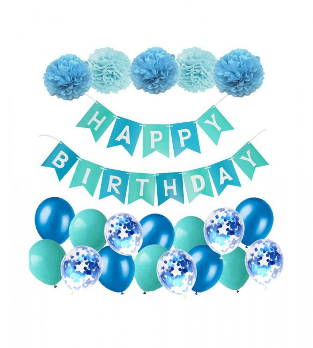 Set 21 baloane si accesorii pentru petrecere, aniversare HAPPY BIRTHDAY