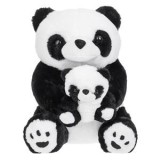 Panda de Plus Asezat cu Pui, 38cm, Alb-Negru, CMCLASS