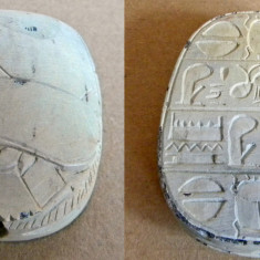 Scarabeu - sculptura egipteana in calcar, amuleta pentru protectie si regenarare
