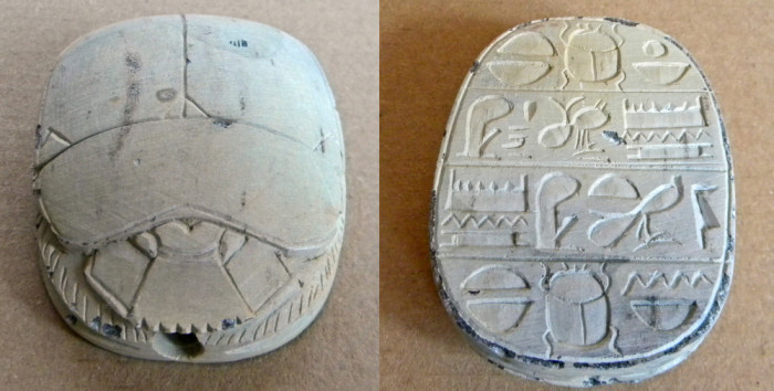 Scarabeu - sculptura egipteana in calcar, amuleta pentru protectie si regenarare