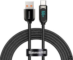 CABLU alimentare si date Baseus Display, Fast Charging Data Cable pt. smartphone, USB la USB Type-C 66W, braided, 1m, negru &amp;quot;CASX020001&amp;quot; (timbru verde foto