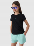 Tricou unicolor din bumbac organic pentru fete - negru, 4F Sportswear