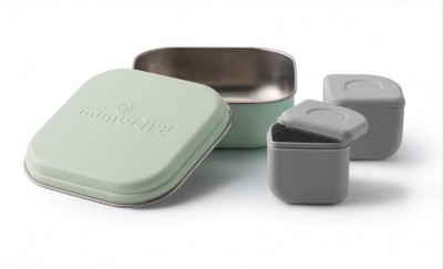 Set cutie cu 2 silipods pentru mancare bebelusi miniware grow bento, 3 piese, keylime+grey foto