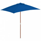Umbrelă de soare de exterior, st&acirc;lp lemn, albastru, 150x200 cm, vidaXL
