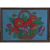 TABLOU TEXTIL CUSUT, TIP GOBLEN. COS CU FLORI-239908