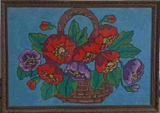 TABLOU TEXTIL CUSUT, TIP GOBLEN. COS CU FLORI foto