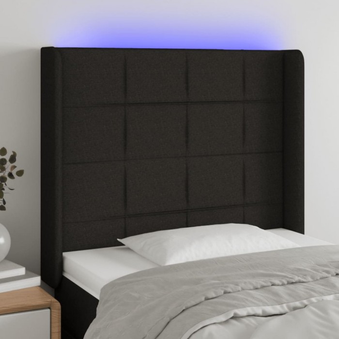 vidaXL Tăblie de pat cu LED, negru, 93x16x118/128 cm, textil 3124032