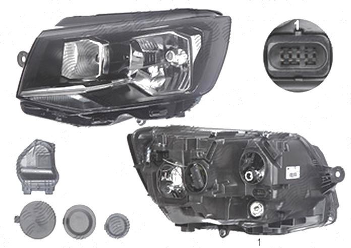 Far Volkswagen Transporter/Multivan (T6), 04.2015-, fata, Stanga, cu daytime running light; H4+P21W+PY21W+W5W; electric; cu motor, DEPO