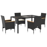 Cumpara ieftin Set mobilier de gradina cu perne 5 piese negru poliratan&amp;sticla
