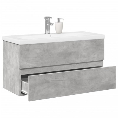 Set mobilier de baie, 2 piese, gri beton, lemn compozit foto