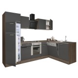 Unitate Bucatarie Colt Leziter Yorki 280, Corp Stejar, Fata Antracit Satinat, cu Frigider Superior, Blat 28mm