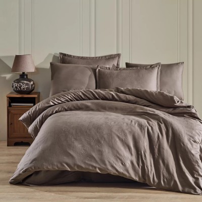 Lenjerie pat dublu,jacquard 100% bumbac,6 piese,maro,SADRA-A517 foto