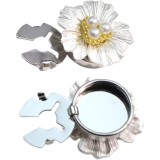 Accesoriu pentru Nasturi, Flippy, Model Floare cu Perle, din Metal, 2.5 x 1.7 cm, Argintiu