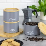 Set suport 3 in 1 pentru zahar, cafea si ceai, din otel, 13,5 x 13,5 x 9,3 cm, gri, Klausberg