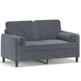 Cumpara ieftin Canapea cu 2 locuri cu pernute, gri inchis, 120 cm, catifea