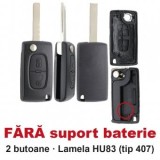 Carcasa Cheie Topautochei Compatibila Peugeot 307 308 107 207 407 408, 2 Butoane, Lama HU83