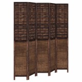 Cumpara ieftin Paravan camera&nbsp;5 panouri, maro inchis, lemn masiv paulownia