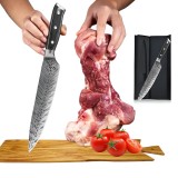 Cutit Profesional de bucatarie model Damasc, Koken, Lama de 21 cm din otel cu continut ridicat de carbon, 34.5 cm, Maner ergonomic din Lemn