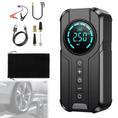 Compresor aer auto portabil multifunctional, 6000mAh, 180PSI, afisaj digital, LED SOS, powerbank, umflare rapida si accesorii complete