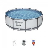 Piscina structura metalica, rotunda,&nbsp;cu filtru, scara, 366x100 cm, Bestway&nbsp;Steel Pro Max