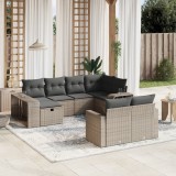 vidaXL Set mobilier de grădină cu perne, 10 piese, gri, poliratan
