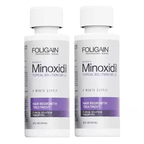 Solutie Foligain Minoxidil 2%, pentru femei, tratament pentru cresterea parului, 2 flacoane + o pipeta