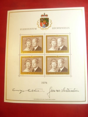 Bloc Liechtenstein 1974 - Perechea Recala ,val. 10fr. ,4 val. in bloc foto