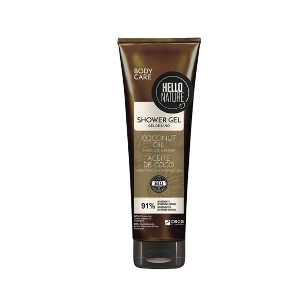 Gel de dus BIO Hello Nature cu ulei de cocos pentru hidratarea, restructurarea si intarirea pielii degradate si deteriorate 250 ml