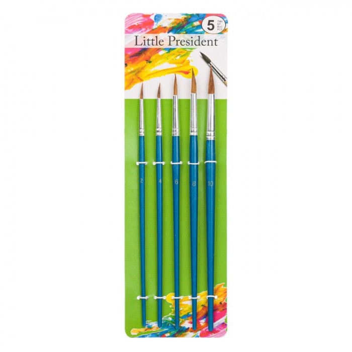 Set Pensule Pictură Little President, V&acirc;rf Rotund, 5 Bucăți, Păr Natural, Mărimi Nr. 2-12, Albastru