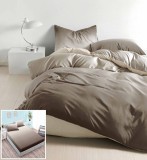 Cumpara ieftin Lenjerie Pat Bumbac 4 Piese Cu Elastic Crem Maro 180x200 cm