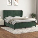 Gossi pat box spring cu saltea, verde inchis, 160x200 cm, catifea
