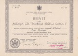 Brevet medalia centenarului regelui Carol I 1939