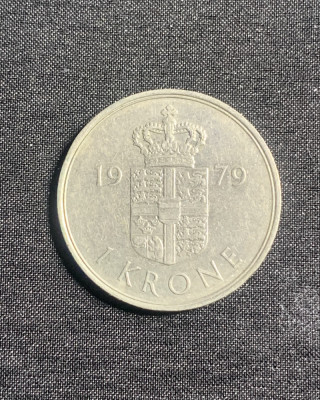 Moneda 1 coroana 1979 Danemarca foto