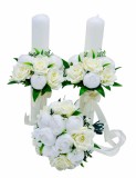 Set buchet, lumanari 40 cm cu trandafiri si bujori din matase, Eventissimi&reg;