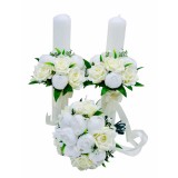 Set buchet, lumanari 40 cm cu trandafiri si bujori din matase