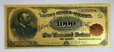 S.U.A. 1000 DOLARI 1890 "Grand Watermelon" Treasury Note - (REPLICA/REPRODUCERE/SUVENIR/DECORATIVA) POLIMER (PLASTIC) PLACATA CU AUR DE 24K.