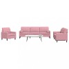 Set Canapele Catifea Roz vidaXL, 3 Piese: Fotoliu, 2 Locuri, 3 Locuri + Perne Decorative